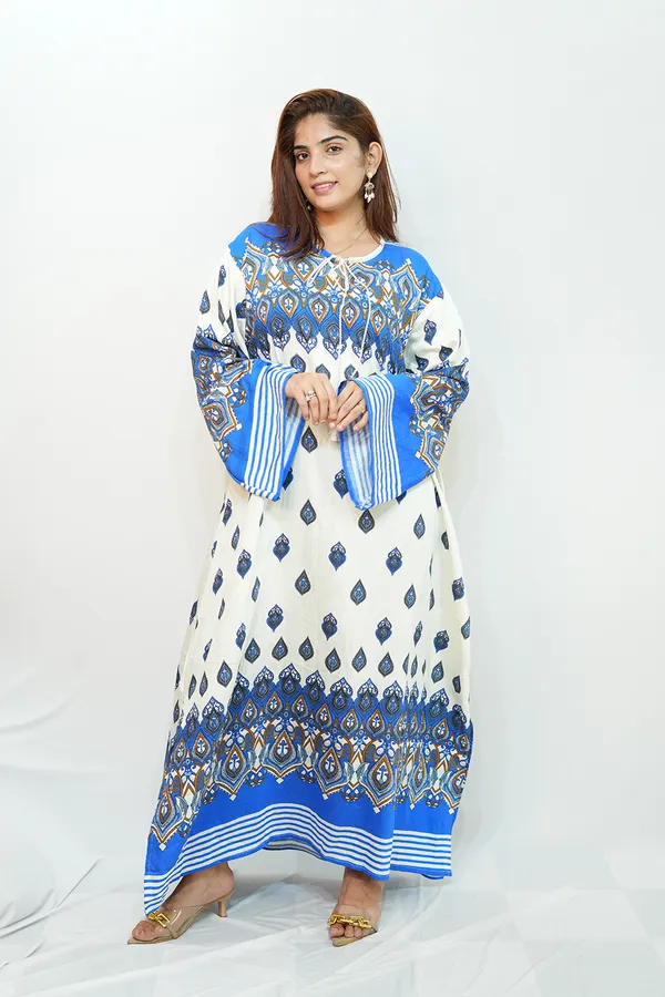 Blue_White_Viscose_Rayon_Gown_For_Women