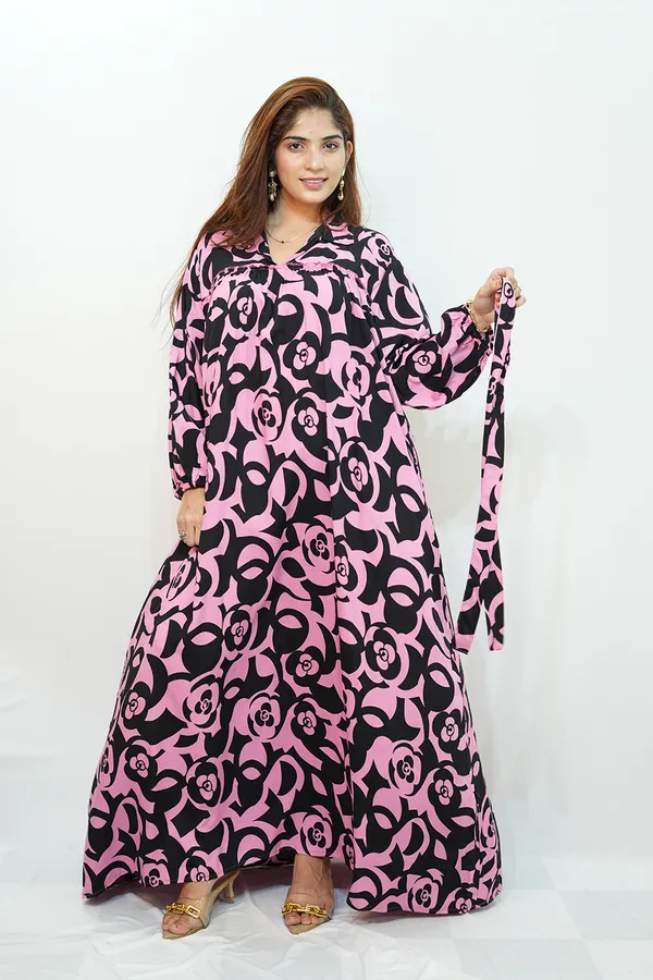 Pink_Black_Viscose_Rayon_Gown_For_Women