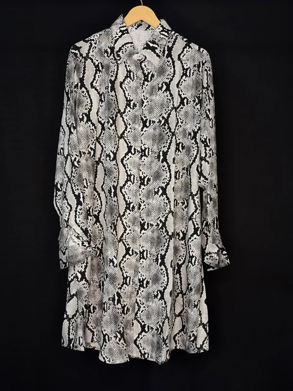 Black_White_Viscose_Rayon_Snake_Print_Long_Shirt_Dress_For_Women