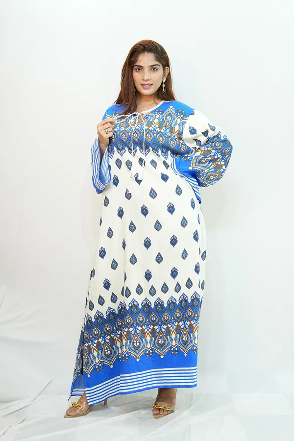 Blue_White_Viscose_Rayon_Gown_For_Women