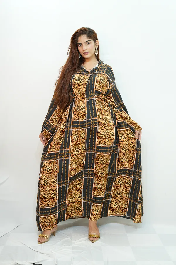 Yellow_Black_Viscose_Rayon_Gown_For_Women