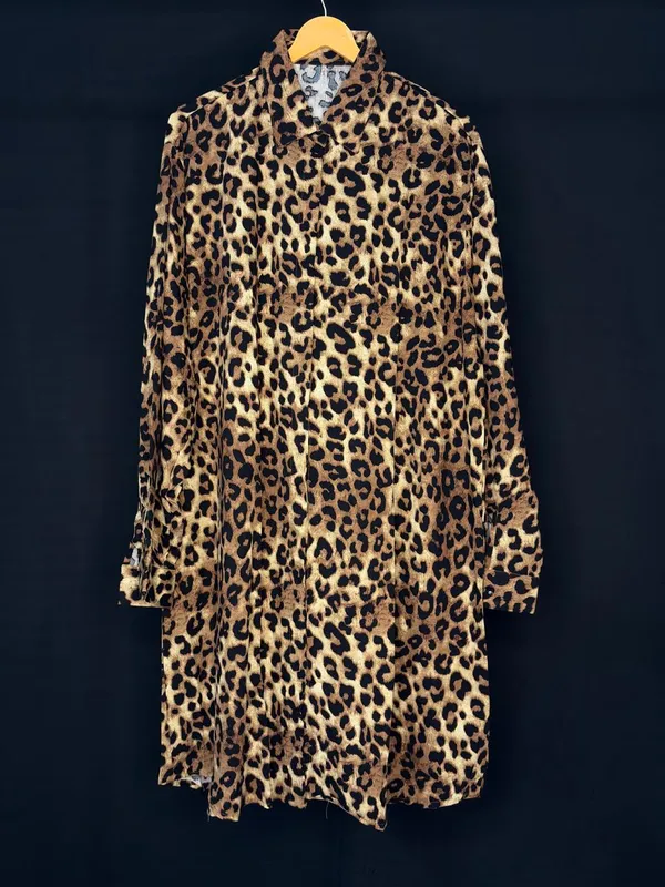 Yellow_Black_Viscose_Rayon_Leopard_Print_Long_Shirt_Dress_For_Women