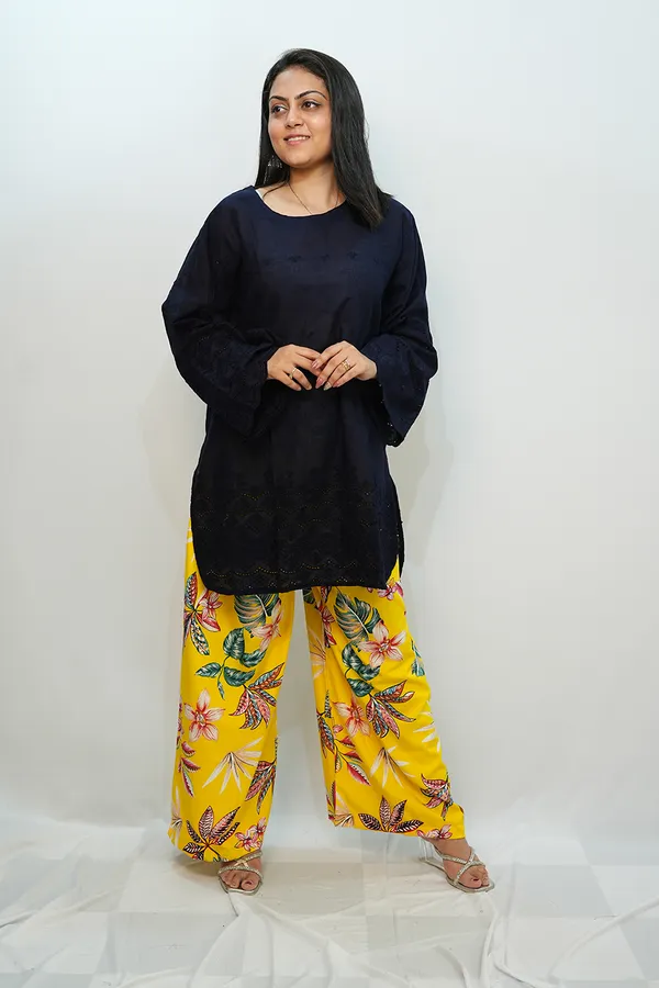 Blue_Yellow_Viscose_Rayon_Chikankari_Co_Ords_Set_For_Women