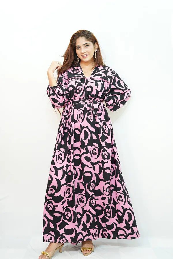Pink_Black_Viscose_Rayon_Gown_For_Women