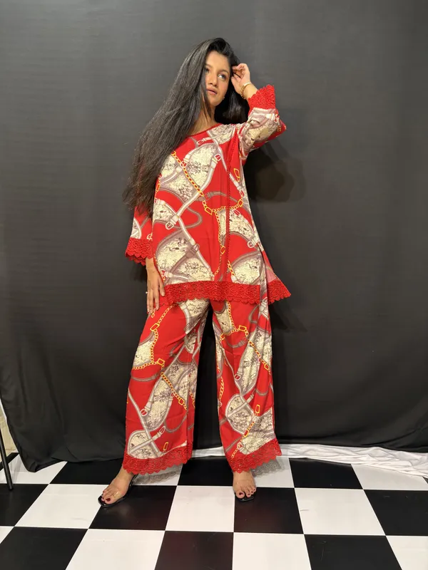 Red_Viscose_Rayon_Printed_Lace_Trim_Co_Ords_Set_For_Women