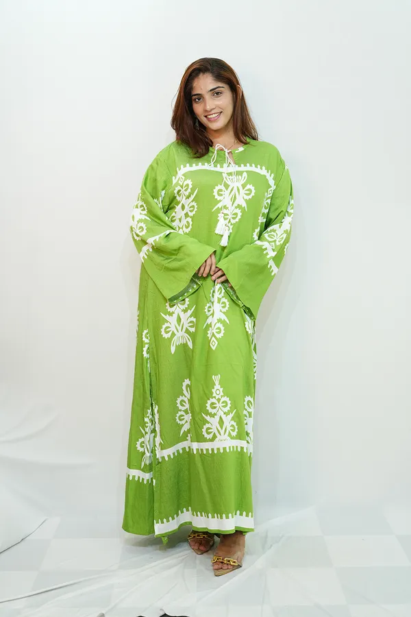 Green_White_Viscose_Rayon_Gown_For_Women