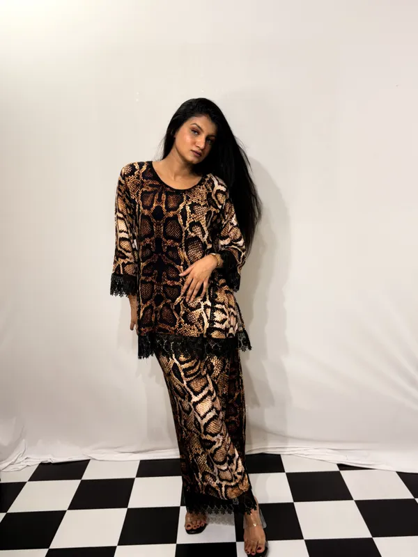 Beige_Black_Viscose_Rayon_Snake_Print_Lace_Trim_Co_Ords_Set_For_Women