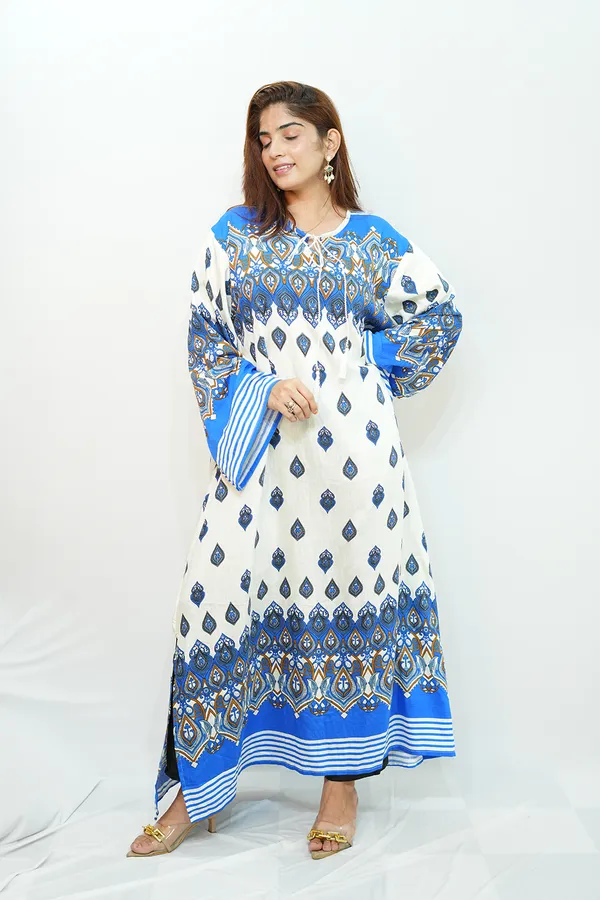 Blue_White_Viscose_Rayon_Gown_For_Women
