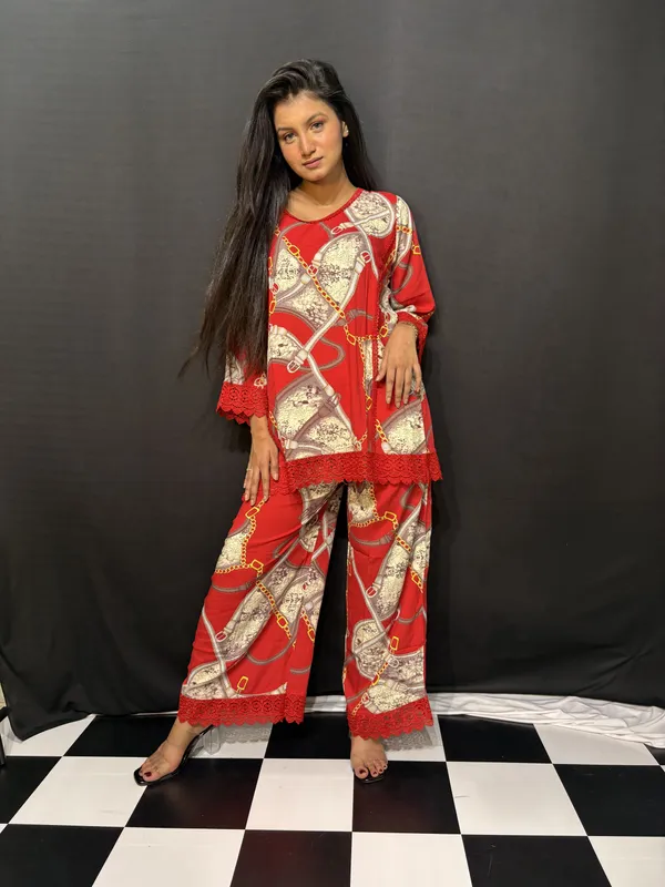 Red_Viscose_Rayon_Printed_Lace_Trim_Co_Ords_Set_For_Women