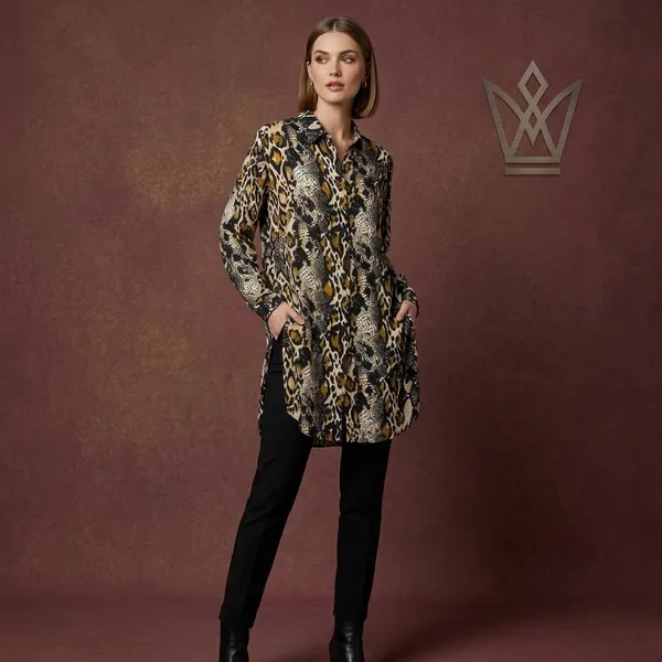 Multicolour_Viscose_Rayon_Snake_Print_Long_Shirt_For_Women