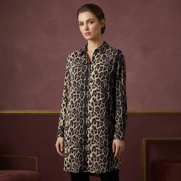 Black_White_Viscose_Rayon_Leopard_Print_Long_Shirt_For_Women