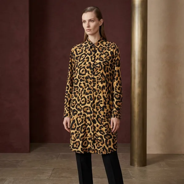 Yellow_Black_Viscose_Rayon_Leopard_Print_Long_Shirt_For_Women