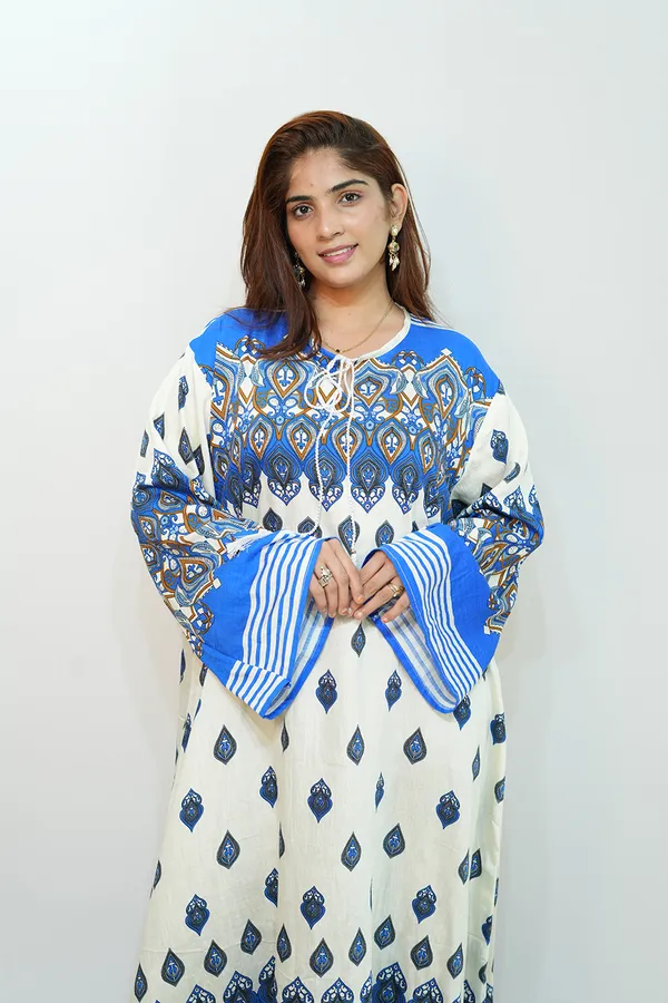 Blue_White_Viscose_Rayon_Gown_For_Women