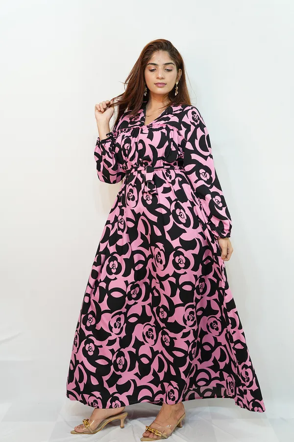 Pink_Black_Viscose_Rayon_Gown_For_Women