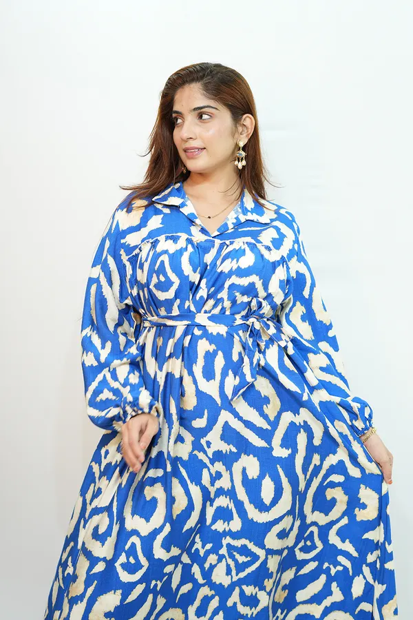 Blue_White_Viscose_Rayon_Printed_Gown_For_Women