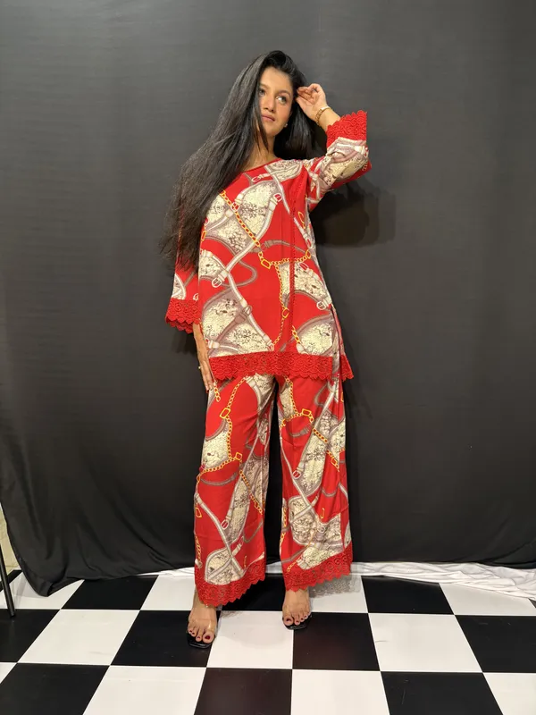 Red_Viscose_Rayon_Printed_Lace_Trim_Co_Ords_Set_For_Women