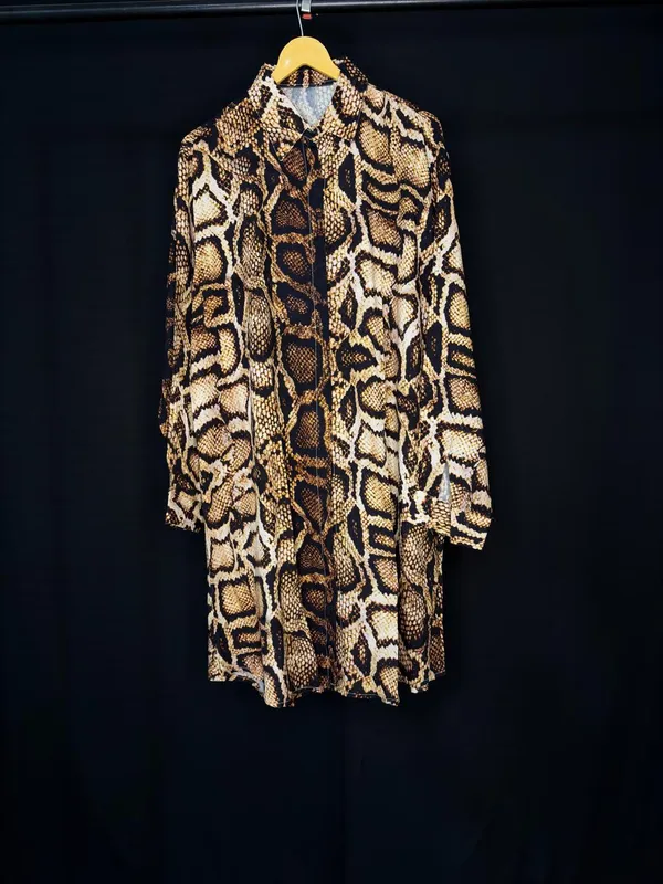 Beige_Black_Viscose_Rayon_Snake_Print_Long_Shirt_For_Women