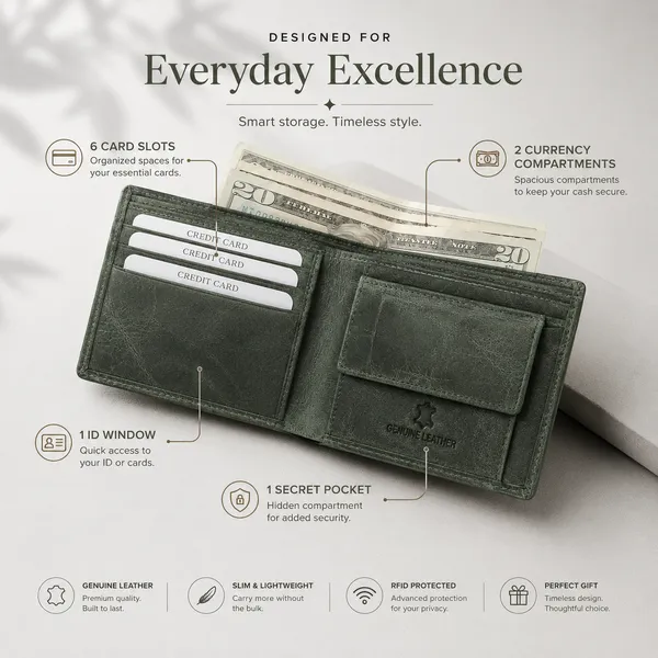 Olive_Green_Genuine_Leather_Bifold_Wallet_For_Men