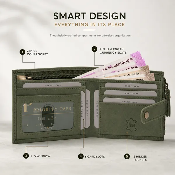 Olive_Green_Genuine_Leather_Bifold_Wallet_For_Men