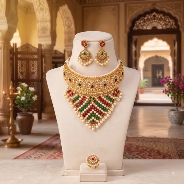 Gold_Brass_Kundan_Multicolor_Stone_Choker_Necklace_Set_For_Women