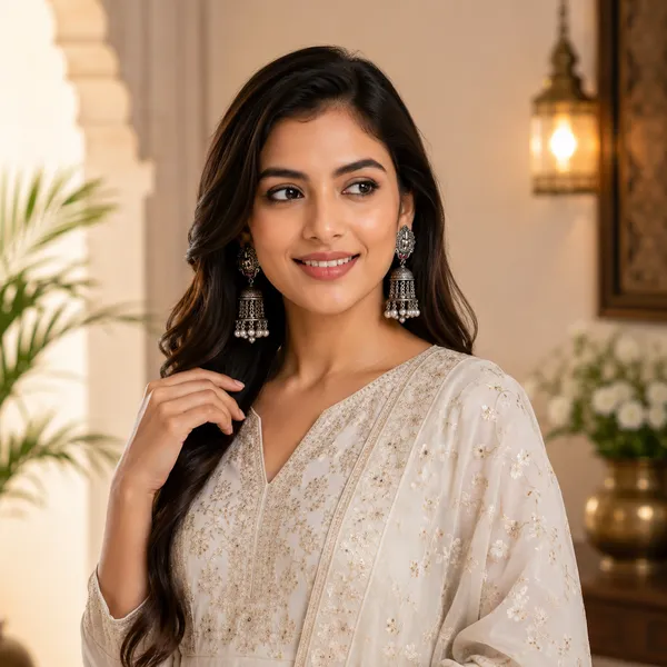 Silver_Alloy_Oxidized_Goddess_Motif_Jhumka_Chain_Tassel_Earrings_For_Women