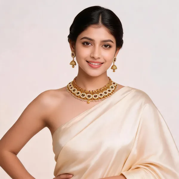 Gold_Plated_Kundan_Meenakari_Choker_Necklace_Set_With_Jhumka_For_Women