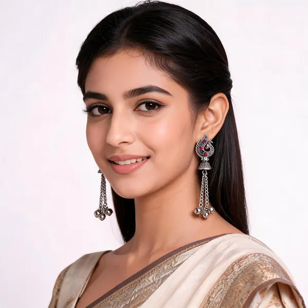 Silver_Alloy_Oxidized_Peacock_Jhumka__Stone_Earrings_For_Women_Pack_of_2