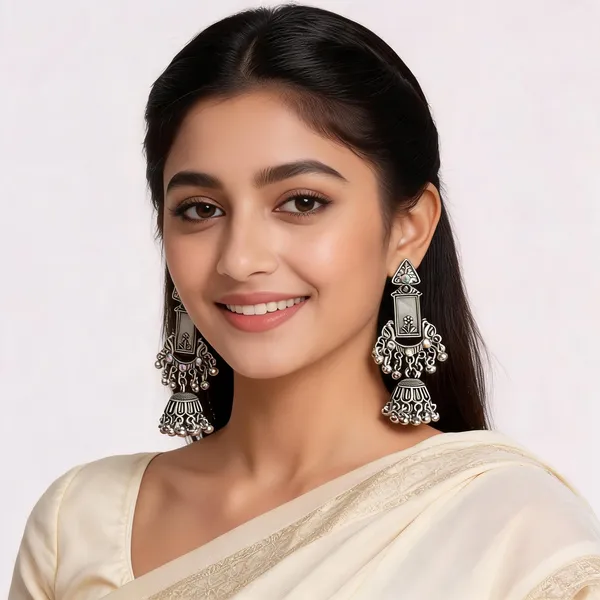 Silver_Alloy_Oxidized_Peacock_Jhumka__Stone_Earrings_For_Women_Pack_of_2