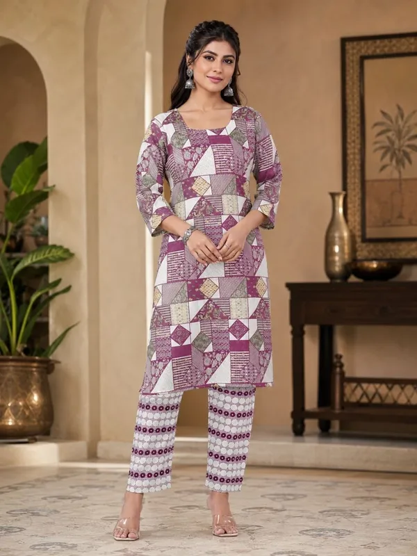 Purple_Cotton_Straight_Geometric_Print_Kurta_Set_For_Women