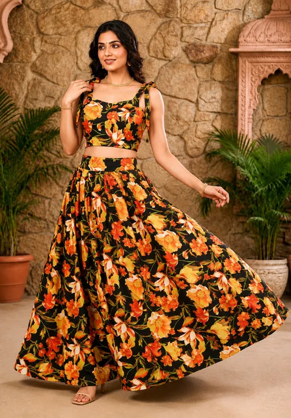 Black_Polycotton_Floral_Flared_Lehenga_Choli_For_Women
