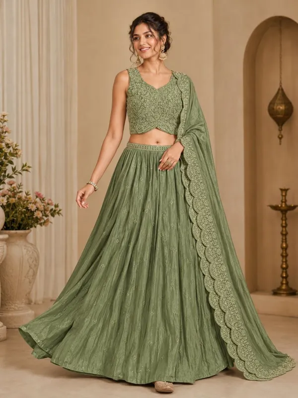 Green_Chinon_Polyester_Embroidered_Flared_Lehenga_Choli_For_Women