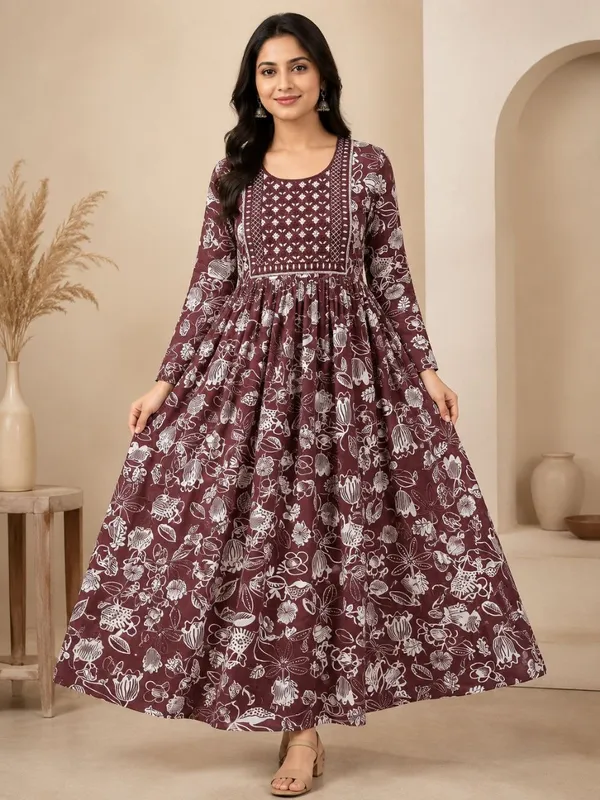 Maroon_Rayon_Flared_Floral_Print_Anarkali_Kurta_For_Women