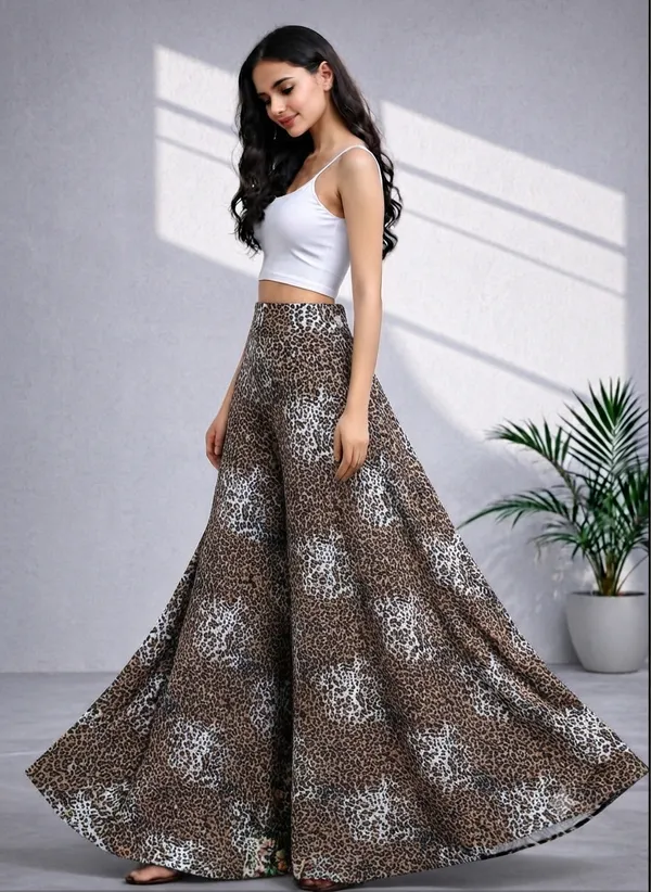 Brown_Crepe_Flared_Leopard_Print_Maxi_Skirt_For_Women