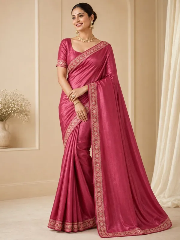 Pink_Art_Silk_Embroidered_Border_Saree_For_Women