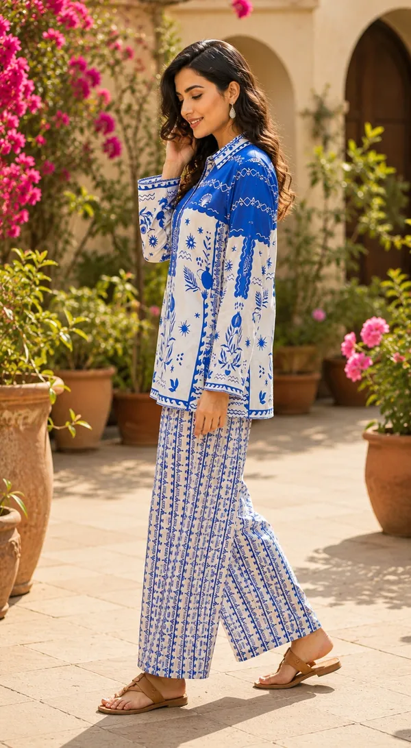 Blue_Polycotton_Relaxed_Fit_Printed_Kurta_Palazzo_Set_For_Women
