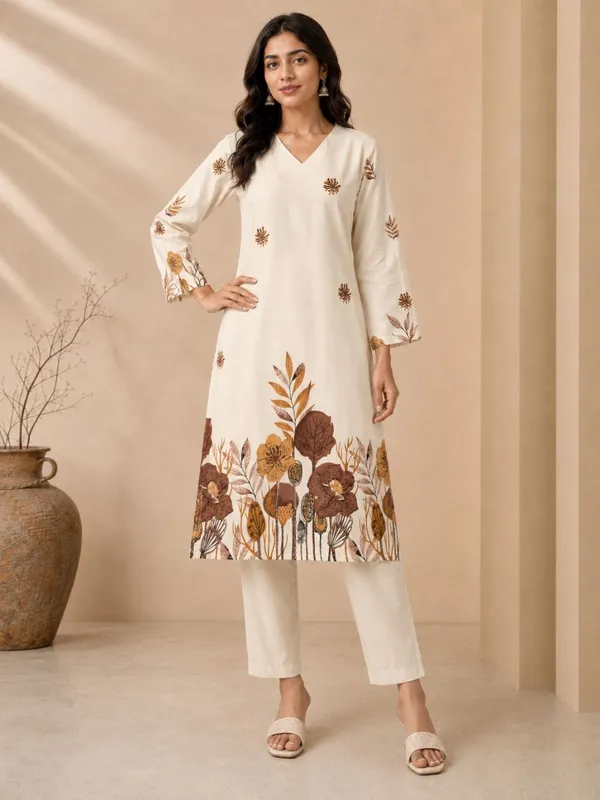 Cream_Cotton_Printed_Straight_Kurta_Set_For_Women