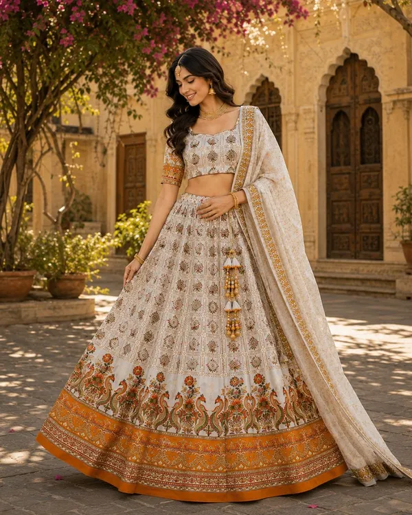Ivory_Rayon_Printed_Flared_Lehenga_Choli_Set_For_Women