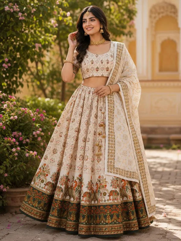 Ivory_Rayon_Floral_Paisley_Print_Lehenga_Choli_Set_For_Women