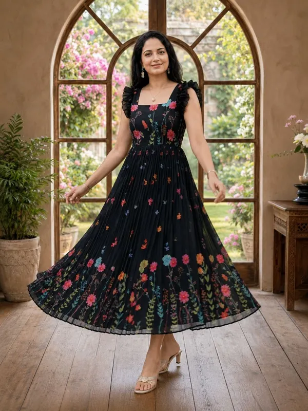 Black_Muslin_Cotton_Floral_Fit_And_Flare_Maxi_Dress_For_Women