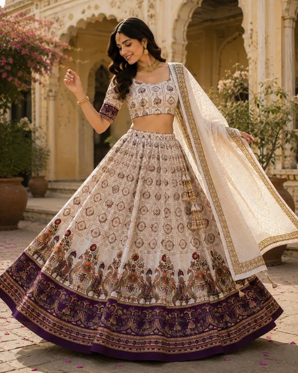 Ivory_Rayon_Floral_Paisley_Print_Lehenga_Choli_Set_For_Women
