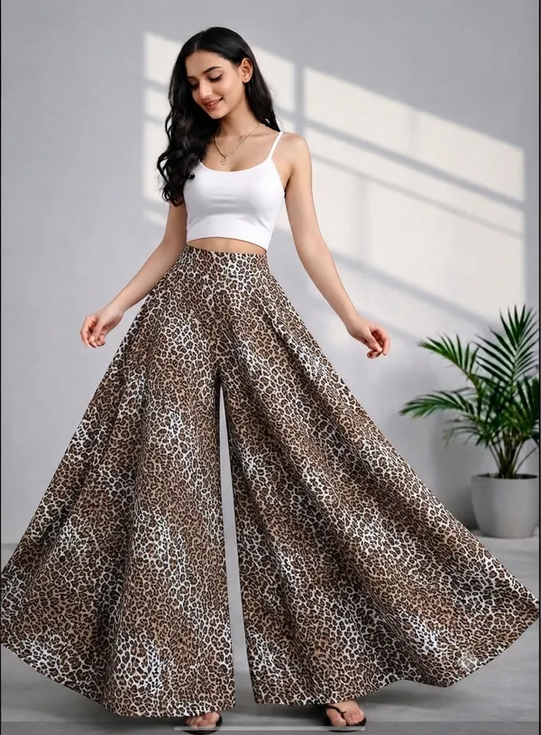 Brown_Crepe_Flared_Leopard_Print_Maxi_Skirt_For_Women