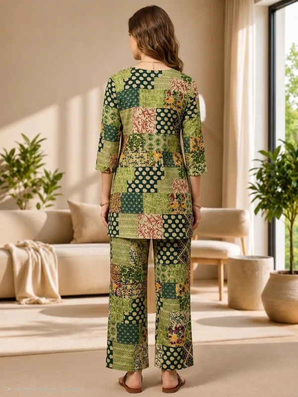 Green_Rayon_Straight_Printed_Kurta_Pant_Co-Ord_Set_For_Women