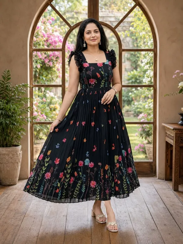 Black_Muslin_Cotton_Floral_Fit_And_Flare_Maxi_Dress_For_Women