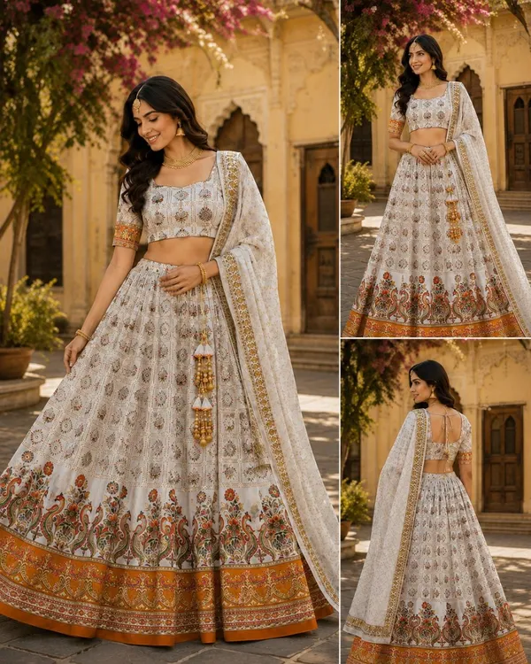 Ivory_Rayon_Printed_Flared_Lehenga_Choli_Set_For_Women