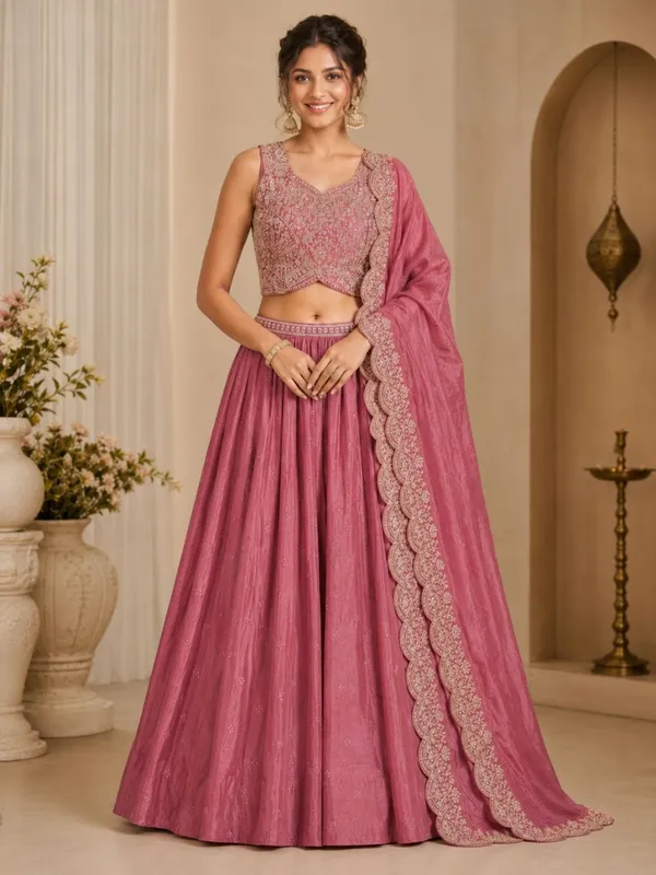 Pink_Chinon_Polyester_Embroidered_Flared_Lehenga_Choli_For_Women