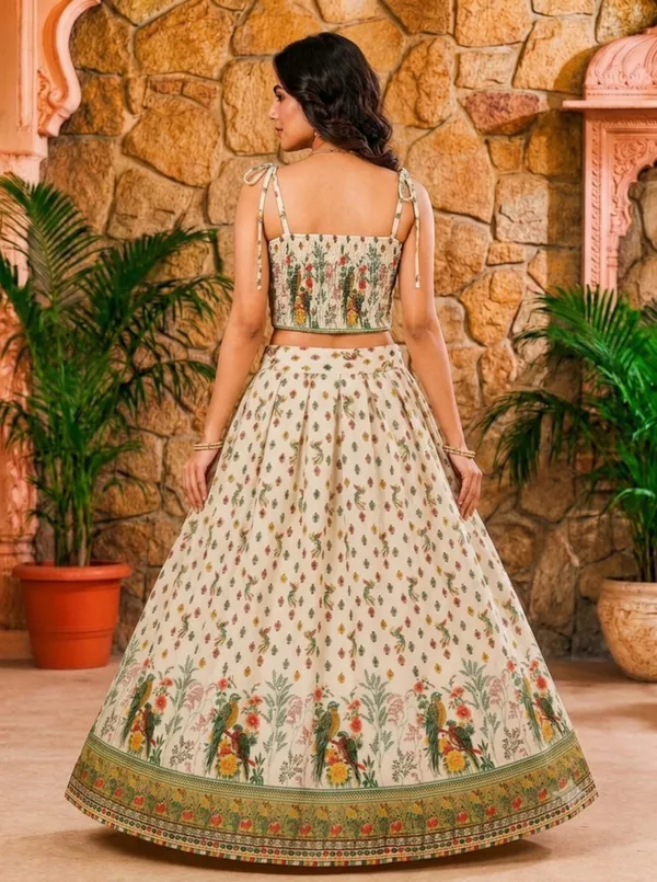 Cream_Rayon_Floral_Printed_Flared_Lehenga_Choli_For_Women