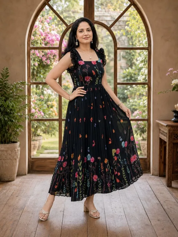 Black_Muslin_Cotton_Floral_Fit_And_Flare_Maxi_Dress_For_Women
