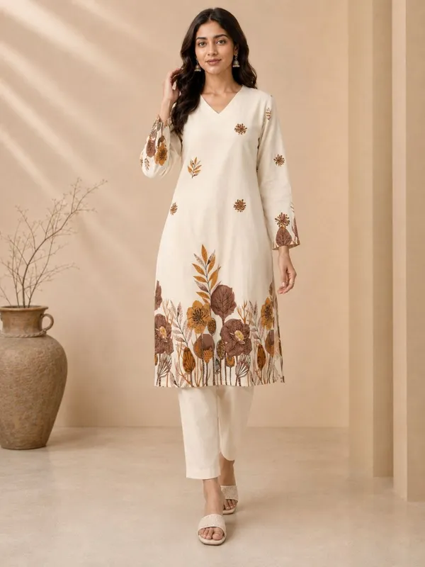 Cream_Cotton_Printed_Straight_Kurta_Set_For_Women