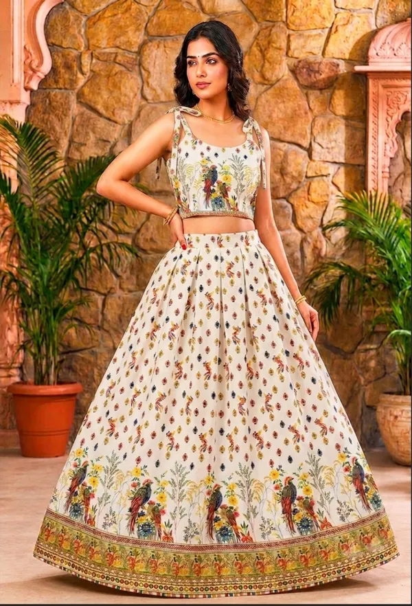 Cream_Rayon_Printed_Flared_Lehenga_Choli_For_Women