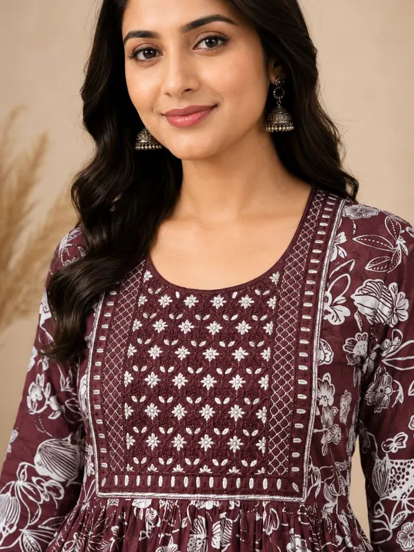 Maroon_Rayon_Flared_Floral_Print_Anarkali_Kurta_For_Women